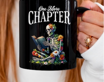 One More Chapter Funny Reading Mug Double Sided Coffee Cup Black Ceramic 11oz Perfect Gift For Readers