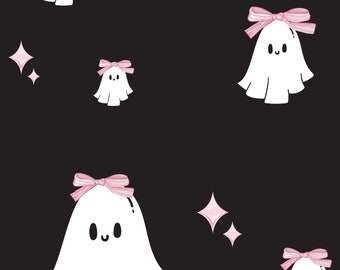 PINK BOW GHOST | Halloween Print | Happy Ghost Print | Aesthetic Wall Art | Digital Print