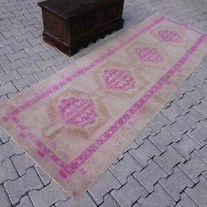 Vintage Runner 3x9, Pink Turkish Runner Rug, Hand Woven Rug, Rugs For Entry Aesthetic, Runner Rugs For Kitchen, Gift Runner Rug