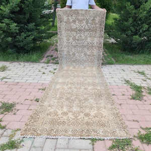 Persian Neutral Rug 3x10, Hand Knotted Brown Runner Rug, Oriental Runner Rug, Rustic Decor Rug, Boho Runner Rug, Turkish Runner Rug
