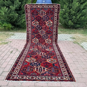Antique Runner 3x10, Floral Design Runner, Handcrafted Runner Rug, Persian Runner Rug, Red Runner Rug, Hallway Runner Rug, Entry Runner Rug