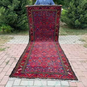 Runner Wool Rug 3x9, Hand Knotted Rug, Red Rustic Runner Rug, Bohemian Runner Rugs, Home Decor Rug, Persian Runner Rug