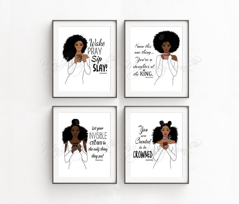 Sale Set Of 4 Prints African American Black Woman Coffee Lover Etsy