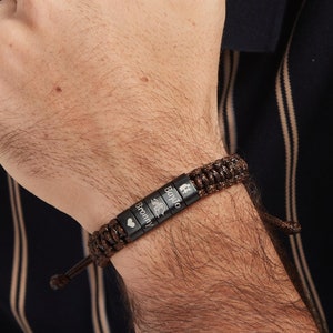 Pulsera de aniversario personalizada para esposo, novio, pulsera ajustable con cuentas con nombre, regalo de cumpleaños para él, padre, abuelo, hijo