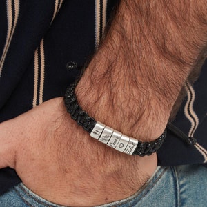 Pulsera de cuentas con nombres de niños personalizados, regalos personalizados para el mejor papá de todos los tiempos para él, pulsera ajustable con placa con nombre para hombre, regalo de cumpleaños para papá