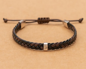 Pulsera de manos entrelazadas: cuero trenzado personalizado, nudo deslizante ajustable, joyería romántica para almas gemelas, grabado personalizado.