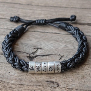 Pulsera ajustable personalizada para hombre. Cuentas de plata personalizadas con nombre. Ideas para el Día del Padre, joyas para el esposo, regalos de Navidad para él, papá e hijo.