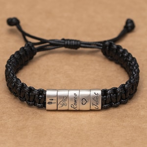 Gepersonaliseerde verstelbare armband met kindernamen, aangepaste kralen herenarmbanden, vader armband, vaderdag kerstcadeaus voor hem zoon opa