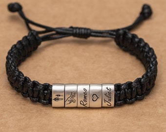 Personalisierte Sterling Silber Perlenarmband: Geflochtenes Leder Dad Armband