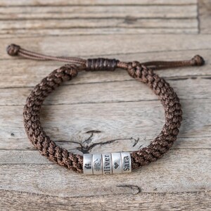 Pulsera personalizada para hombre, tamaño ajustable, joyería de plata hecha a mano, pulsera personalizada, regalo de Navidad para el Día del Padre para él, niño, papá, novio.