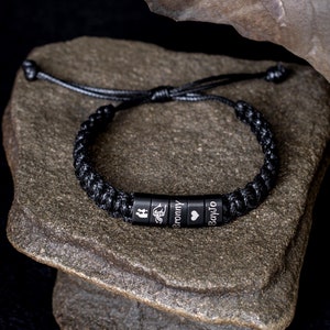 Pulsera personalizada para hombre en tamaño ajustable, joyería trenzada hecha a mano con cuentas de plata, regalos navideños para el día del padre para él, papá, novio