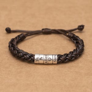 Pulsera personalizada para papá y niña, cuerda trenzada ajustable, pulsera con nombre personalizado para hombre, pulsera de cumpleaños, regalos de Navidad para el día del padre para el esposo