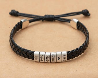 Pulseira Mãos Dadas: Couro Trançado Personalizado, Nó Deslizante Ajustável, Joia Romântica para Almas Gêmeas, Gravação Personalizada