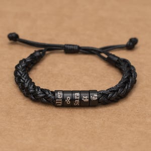 Pulsera personalizada para hombre en tamaño ajustable, pulseras con nombres trenzados hechos a mano con cuentas de plata, regalos del Día del Padre de Navidad para él papá