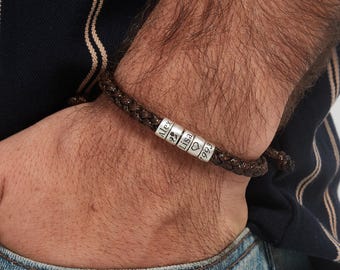 Bracelet réglable personnalisé pour homme, bracelet personnalisé avec prénom pour homme, bracelet pour papa, cadeau de Noël pour la fête des pères pour son mari et son petit ami