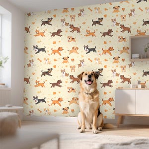 Dog Wallpaper | Peel and Stick | Removable Temporary and Fun Animal Wall Art for Nursery or Kids Room | Pet Lovers Gift Idea