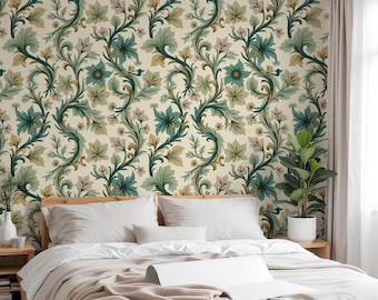 Peel and Stick Art Nouveau Wallpaper - Elegant Floral Decor | Removable and Temporary Art | Vintage Design