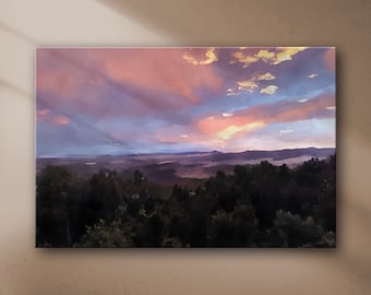 Blue Ridge Mountains Sunset Art | Impressionist Landscape | Table Rock, NC | Autumn Nature Decor