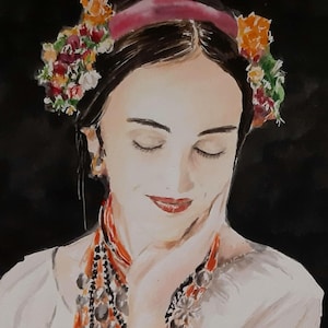 Ukrainian Girl Watercolor Art, Hand-Painted Original