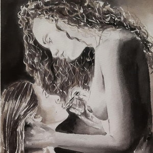Lipstick- Watercolor Painting: Two Women Relaxing with each other