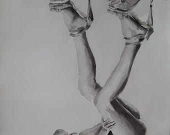 Sensual Woman in Heels Watercolor Art on Paper