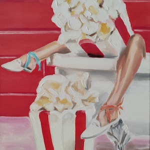 Sensual Popcorn – Female Figure with Heels | Oil Painting 11.8x15.7 in | Free Shipping