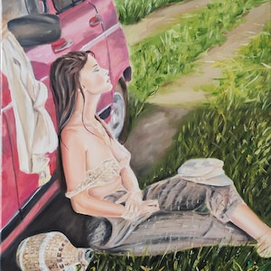 Original Oil Painting: Sensual Woman in Nature - 17.7x21.7 in