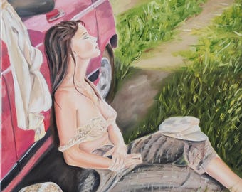 Original Oil Painting: Sensual Woman in Nature - 17.7x21.7 in