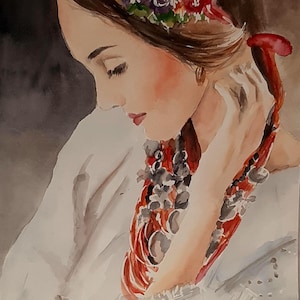 Ukrainian Girl Watercolor Art, Ukrainian painting, Hand-Painted Original