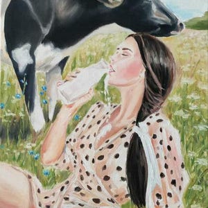 Milk & Meadow – Original Oil Painting, 15.7x23.6 in | Free Shipping