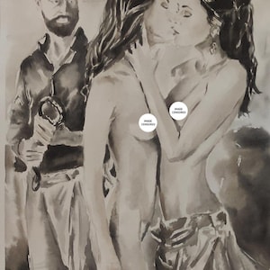 Sensual Watercolor: Two Women Embracing Relaxation