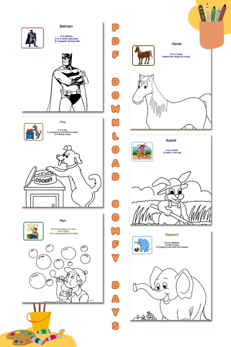 Cute and Easy Digital Coloring Book - 200 Pages 10 Pdf Digital Coloring ...