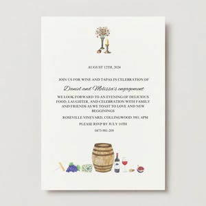 Engagement invitation template, modern engagement party invite, cheese and wine, printable diy invitation, editable download
