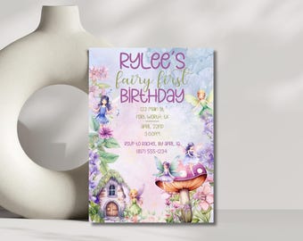 Fee erste Geburtstagseinladung, bearbeitbare Fee Einladung, süße Fee Einladung, erste Geburtstagseinladung, 1. Geburtstag, Fee 1st, 1st