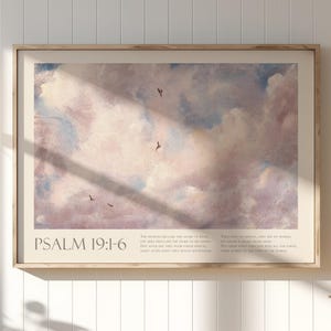 Pintura cristiana vintage de nubes, Salmo 19, impresión bíblica estética, decoración religiosa para el hogar, impresión de versículos bíblicos, póster moderno para pared