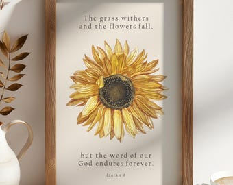 Christian Sunflower Bible Verse Poster, Aesthetic Isaiah 8 Printable Home Decor, Girly Wall Art Biblical Print, Religious Botanical Artwork