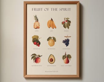 Fruit of the Spirit Christian Wall Art Print, Modern Scripture Poster, Aesthetic Religious Biblical Verse Kitchen Decor, Printable Painting