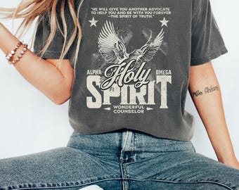 Holy Spirit Comfort Colors Tee, Alpha Omega Christian Shirt, Vintage Bible Verse Tee, Distressed Faith T-Shirt, Religious Graphic Tee