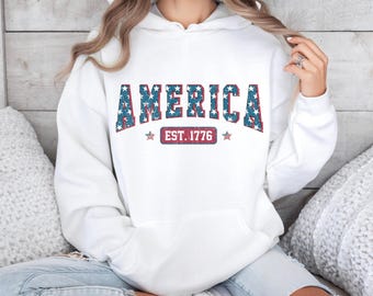 Felpa Vintage America Est 1776: felpa unisex patriottica
