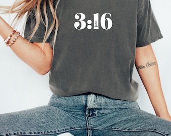 John 3:16 Comfort Colors Tee, Bible Verse Shirt, Unisex Christian Apparel, Christian Merch, Trendy Christian Streetwear, Distressed Tee
