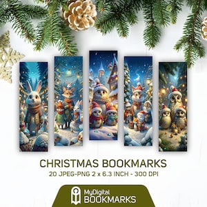 Christmas Bookmarks Digital Download JPG PNG PDF Bookmark Set - New Year Bookmark Sublimation Mystical Christmas Set