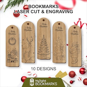 Segnalibro di Natale file tagliati al laser - Confezione da 10 disegni natalizi per taglio e incisione laser - File SVG, DXF, PDF - Glowforge Ready