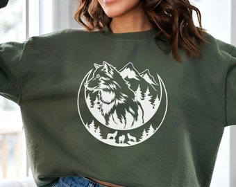Wolf Sweatshirt: Wildlife Mountain Graphic, Nature Lover Gift