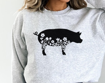 Boho Blumen Schwein Sweatshirt: Wildblumen Tier Hoodie