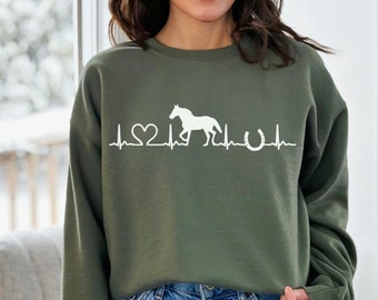 Horse Heartbeat Sweatshirt: Equestrian Gift, Farm Girl Hoodie