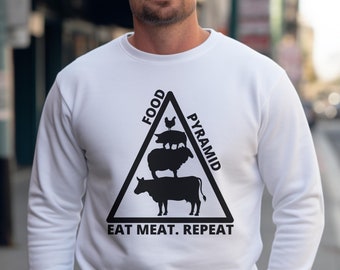 Eat Meat Repeat Sweatshirt - Funny Carnivore Food Pyramid Sweater