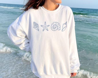 Seashell Sweatshirt: Beachy Sea Life, Comfy Cozy Fit