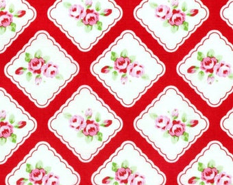 Rambling Rose Fabric - Framed Rosebuds Red - Tanya Whelan Fabric - Shabby Red Roses Fabric - Floral Roses Free Spirit Fabric Red Pink