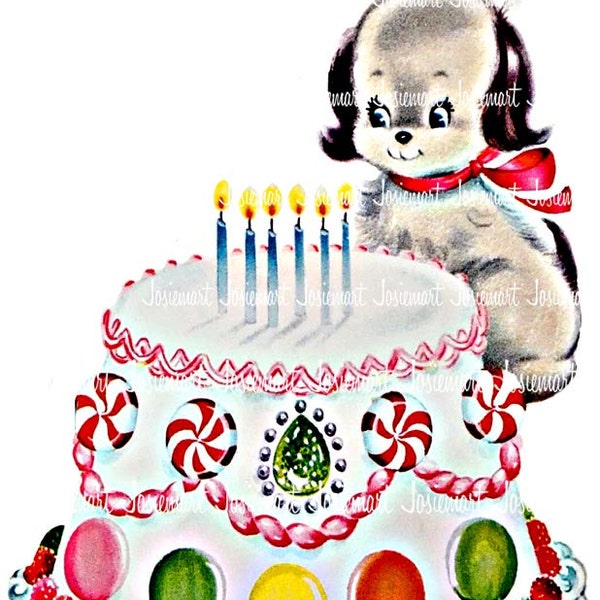 Puppy Birthday Image Digital - Vintage Digital Descargar - Cumpleaños Cake Imagen de Perro - Vintage Imagen Grande PNG - Retro Cumpleaños - Cachorro Lindo