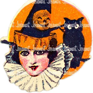 Halloween Image Digital - Vintage Digital Download - Witch Cat Image -  Vintage Image Large PNG - Retro Deco Halloween - Halloween Retro